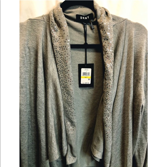 DKNY Gray sequin cardigan NWT Size M/L - Picture 3 of 8